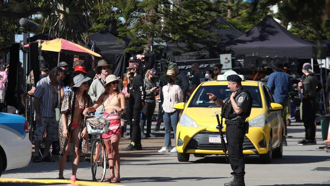 Godzilla left beachgoers running screaming from Surfers Paradise beach as tinseltown was transformed into Rio during filming for Godzilla v Kong II. Picture Glenn Hampson