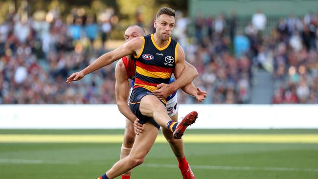 Adelaide’s poor kicking is hurting them this season. Picture: James Elsby/AFL Photos via Getty Images