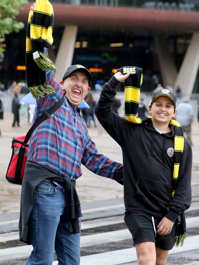 Paul Clarke and his son Cooper, Richmond supporters who drove from Sydney to watch the game. Picture: Dean Martin