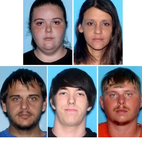 From left, Chelsea Reed (who was 5 months pregnant); Shannon Randall; Robert Brown; Justin Reed and Joseph Adam. Picture: Supplied