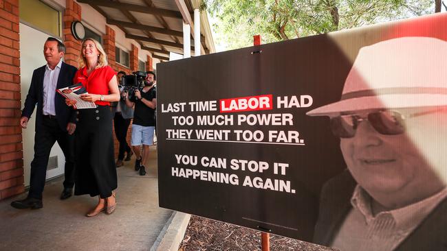 Premier Mark McGowan is joined by WA Labor's Hillarys candidate Caitlin Collins at South Padbury Primary School. Picture: Colin Murty The Australian