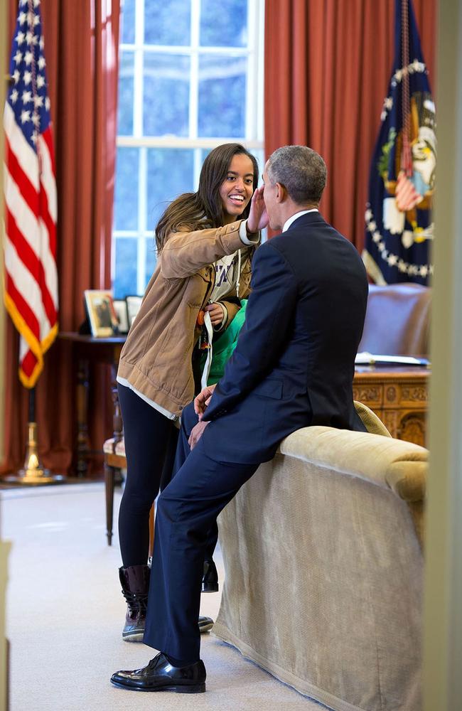 “The President’s daughter Malia stopped by the Oval Office one afternoon (February 23, 2015) to see her dad and, while they were talking, she wiped something from his face.” Picture: Pete Souza/The White House