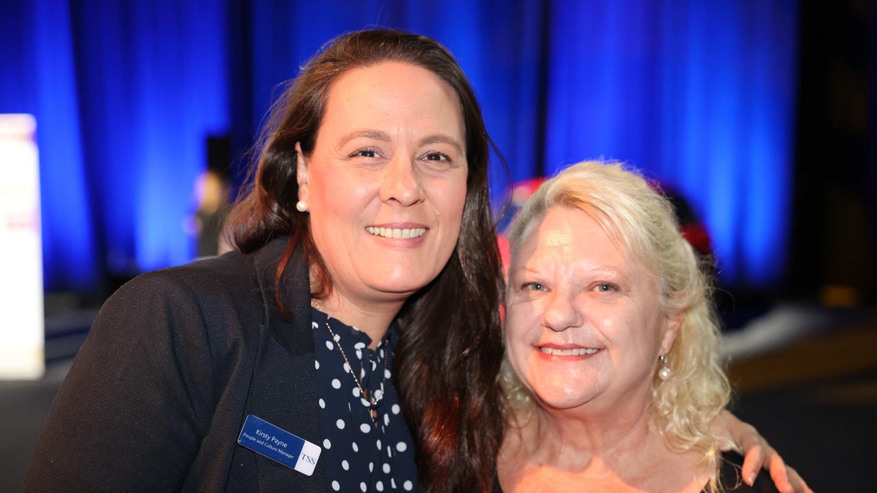 Kirsty Payne and Debbie Turner at the TSS Foundation Breakfast, Gold Coast Convention and Exhibition Centre. Picture, Portia Large.