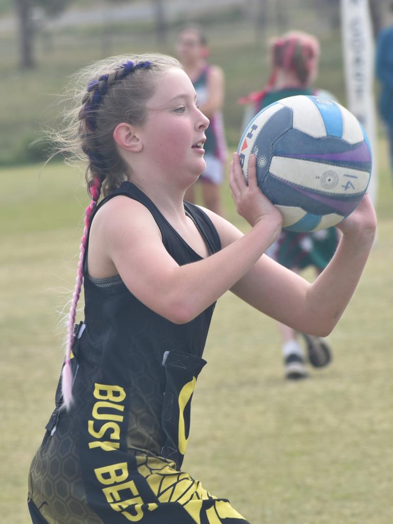On court at the Cap Coast Junior Netball Carnival at the Barmaryee Multi Sports Precinct, Yeppoon, on August 11, 2024. Photo: Pam McKay