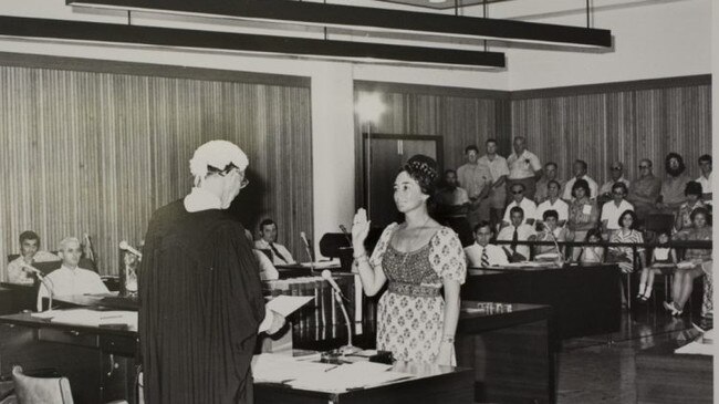 Dawn Lawrie being sworn in as the Member for Nightcliff on 20 November 1974. Picture: NT Library