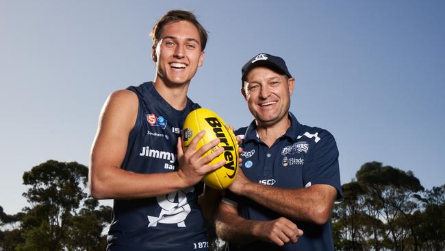 Former AFL player Zac Dumesny with his dad and mentor, Duane Dumesny. Picture: MATT LOXTON