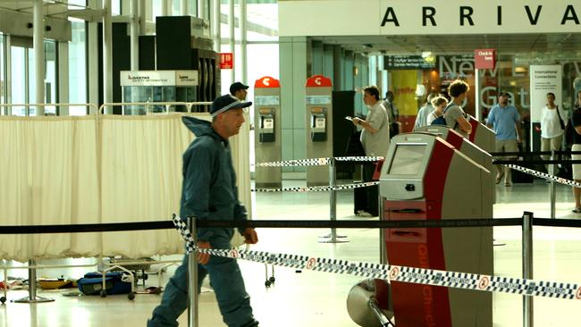 The scene at Sydney Airport where Anthony Zervas was killed with a portable bollard.