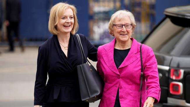 Liz Truss arrives at the Leeds hustings meeting with her mother Patricia on Thursday. Picture: Getty Images