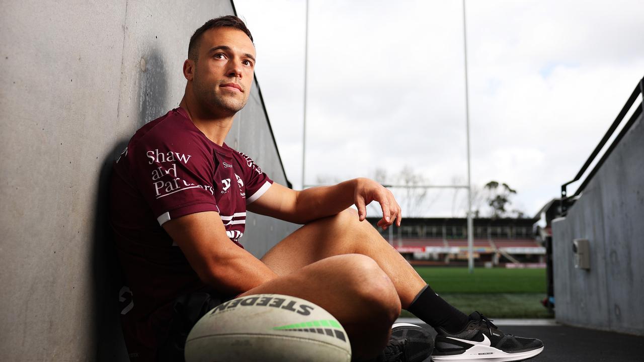 DAILY TELEGRAPH. SEPTEMBER 12, 2024. Pictured at Brookvale Oval today for a Manly Sea Eagles Media Opp is Luke Brooks. Picture: Tim Hunter.