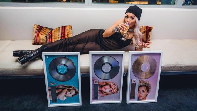 She later wore a sheer ensemble to collect three plaques which recognised her success in Australia. Picture: Supplied