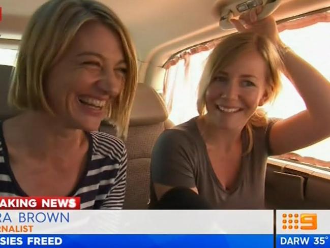 Tara Brown and Sally Faukner were clearly relieved as they left prison. Picture: Nine Network/Today Show.