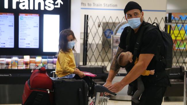 Sonny Bill Williams and family arrive at Sydney International Airport on Thursday night. Picture: Getty Images