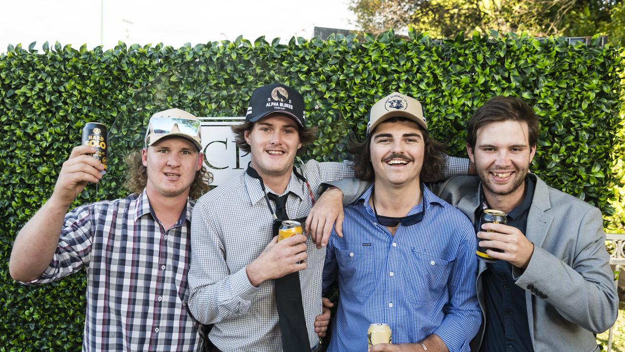 At 2023 Audi Centre Toowoomba Weetwood race day are (from left) Brian Fisher, Jackson Hess, Zac Keogh and Jacob Watson. Picture: Kevin Farmer