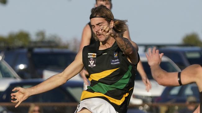 Daniel Marchesani takes a kick for Dromana. Picture: Valeriu Campan