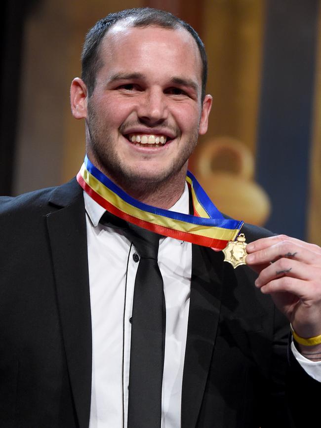 Sturt’s Zane Kirkwood after winning his second Magarey Medal in 2016. Picture: Sam Wundke