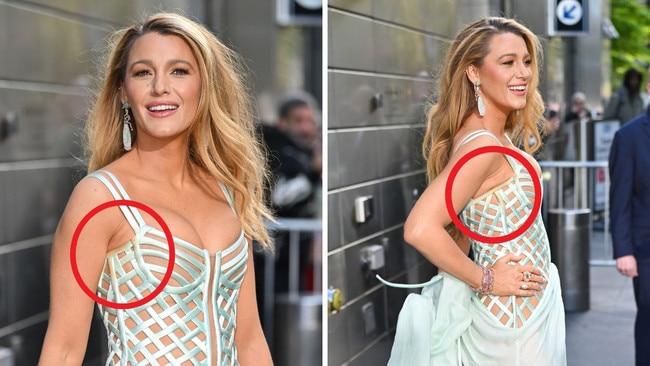 Blake Lively was roasted by fans over this wardrobe malfunction. Picture: Getty