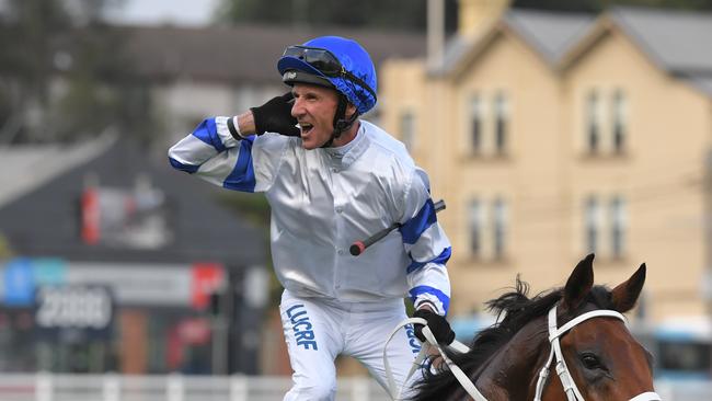 I can’t hear you? Glen Boss after winning the 2019 Epsom Handicap on Kolding.