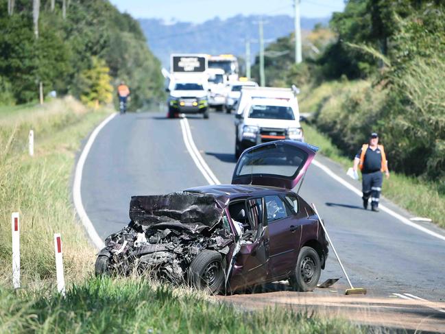 A man was trapped in his car with life threatening injuries after a crash with a truck, Bli Bli Road. Picture: Patrick Woods.