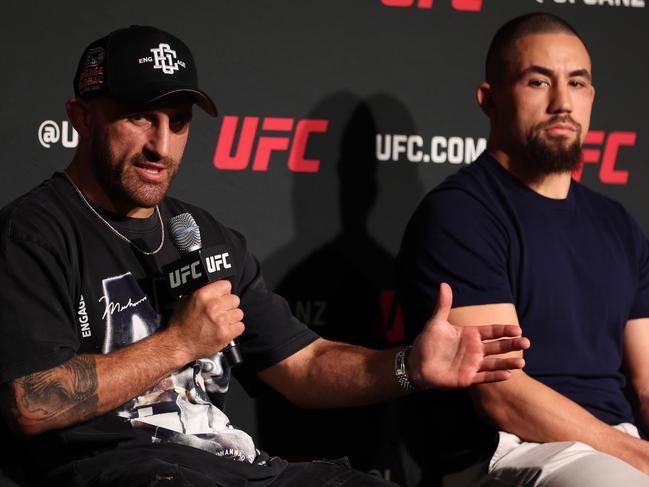 SYDNEY, AUSTRALIA - FEBRUARY 02: Alex Volkanovski speaks on stage during a UFC 298 Media Opportunity at Crown Sydney on February 02, 2024 in Sydney, Australia. (Photo by Mark Metcalfe/Zuffa LLC via Getty Images)