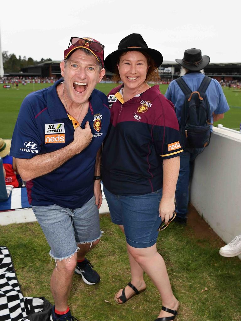 Darren Hallesy and Belinda Sullivan at the NAB AFLW grand final. Picture: Patrick Woods