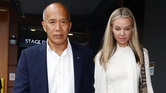 Neurosurgeon Charlie Teo leaves the medical inquiry with fiance Traci Griffiths. Picture: Richard Dobson