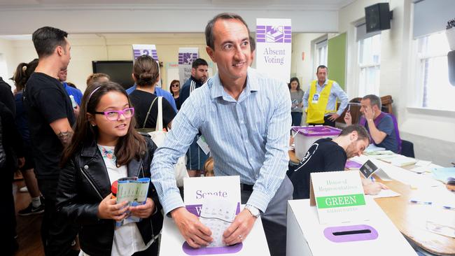 Dave Sharma at Paddington Public School on Election Day. Picture: Jeremy Piper