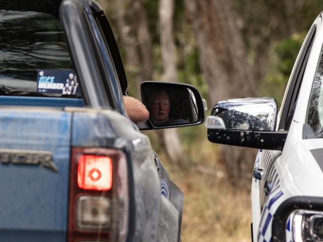 Ms Murphy’s husband, Michael Murphy, talks to police near the search site at Woowookarung Regional Park in Ballarat. Picture: Diego Fedele