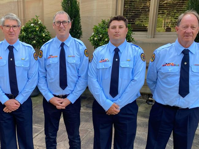 Pictured (L-R): NSW SES Assistant Commissioner Sean Kearns, NSW SES Murwillumbah Unit members and award recipients Alex Hetherington, Darren Pearson, Joe Frankland and Kenneth Harrison