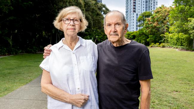 Ric Blum’s neighbours Ingrid Neubarth and Martin Miezis. Picture: Luke Marsden.