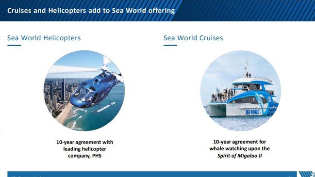 An investor presentation for Village Roadshow Theme Parks about the agreement with Professional Helicopter Services for Sea World Helicopters