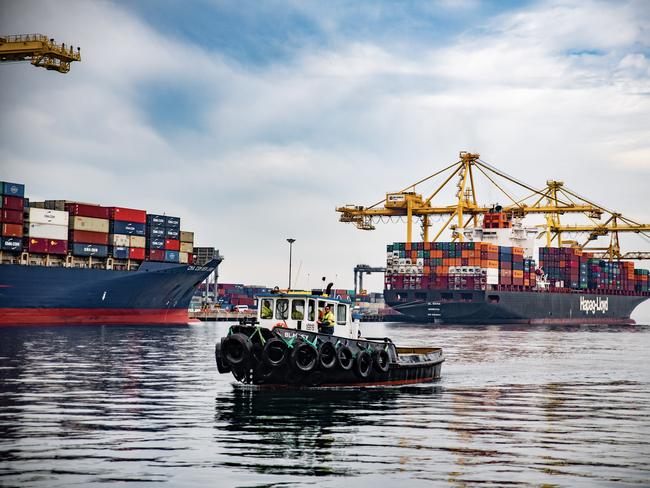 Container-laden ships at Port Botany. Picture: NSW Ports