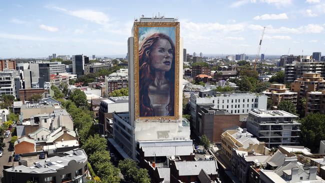 A photo of the Nicole Kidman mural, displayed on the same Darlinghurst unit block.