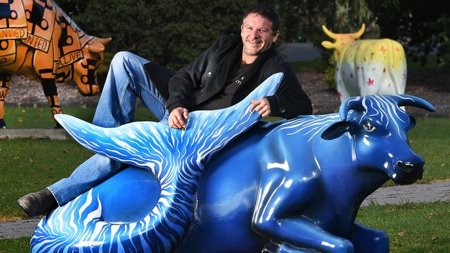 Tank with a cow sculpture in Shepparton. Picture: Rob Leeson.