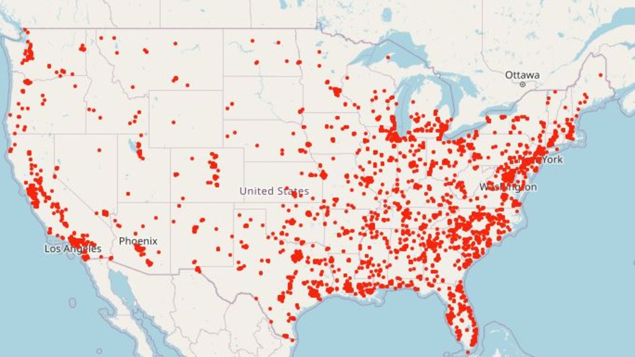 This shows where Americans have been injured by gun violence. Picture: Gun Violence Archive