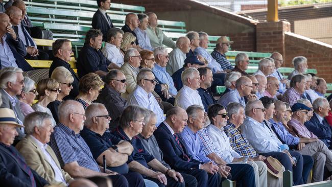 Crowd at the Memorial Service for Walter Miller OAM at Norwood Oval. Picture: Kelly Barnes