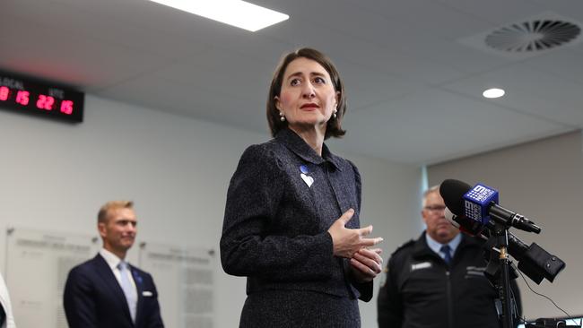 Premier Gladys Berejiklian announcing the result this morning. Picture: Richard Dobson