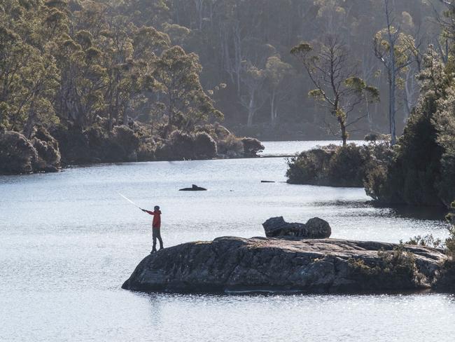 Fishing on Halls Island on Lake Malbena. Picture: Chris Crerar