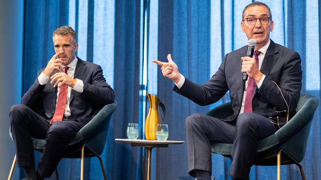 Opposition Leader Peter Malinauskas (L) with Premier Steven Marshall. They’ll both be feeling exhausted. Picture: Morgan Sette