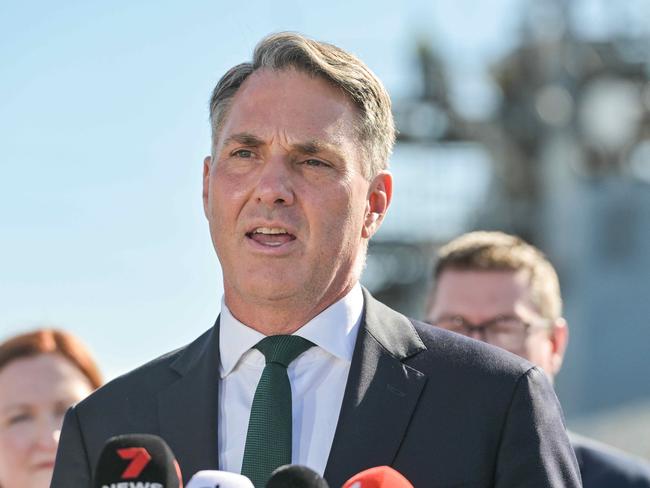 ADELAIDE, AUSTRALIA - NewsWire Photos MARCH 15, 2023: Acting Prime Minister Richard Marles after signing a cooperation agreement to build the AUSKUS submarines at the Osborne Naval Shipyard. Picture: NCA NewsWire / Brenton Edwards