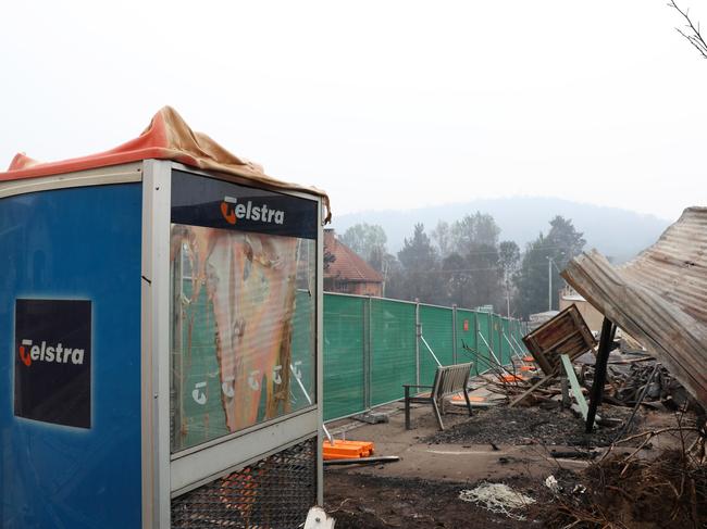 Buildings destroyed by last week's bushfire on the Princes Highway in the main street of Cobargo. Picture: Jonathan Ng