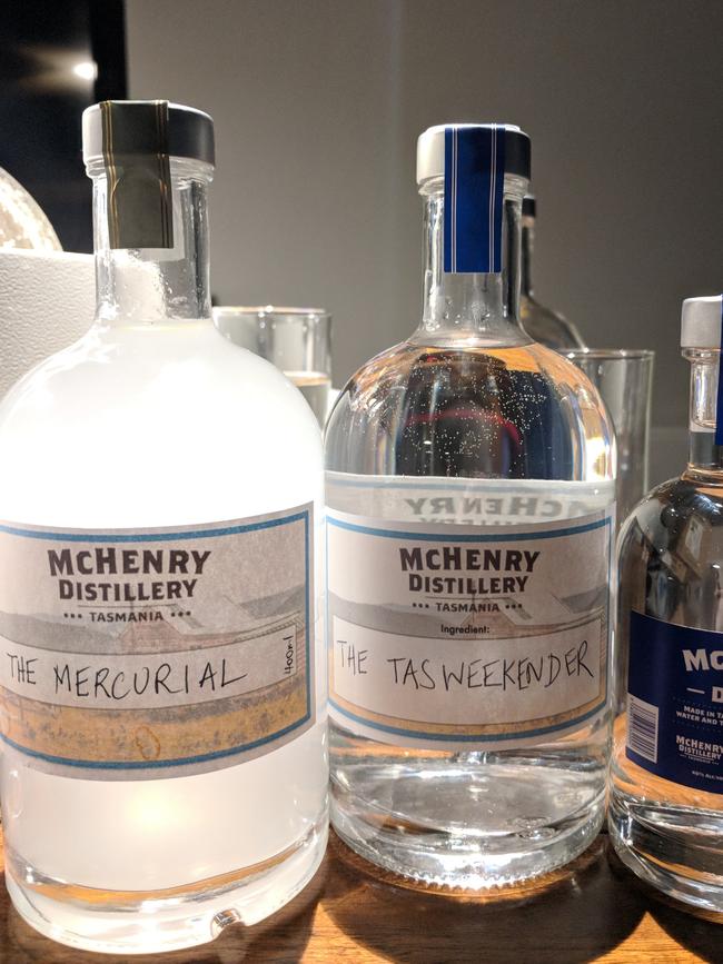 The author’s one-of-a-kind compound gin, The Mercurial, and London Dry. Picture AMANDA DUCKER