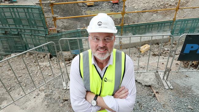 Destination Brisbane Consortium project director Simon Crooks standing in front of the construction site of Queen’s Wharf in 2019. Picture: File.