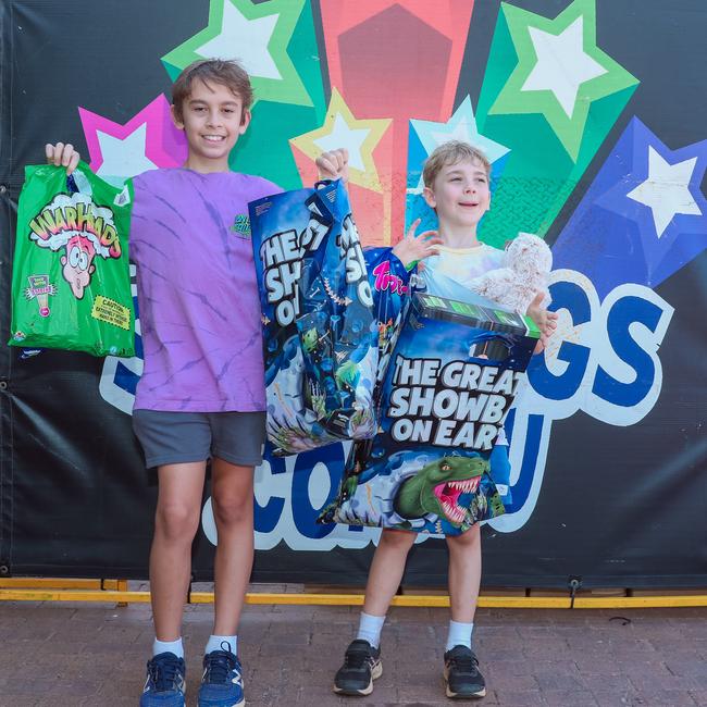 Gabriel, 11, and Luca, 8, Riley enjoying day one of the Royal Darwin Show. Picture: Glenn Campbell