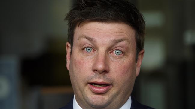 Tim Smith speaks to the media at Parliament House in Melbourne after he crashed his car while drink driving. Picture: Andrew Henshaw