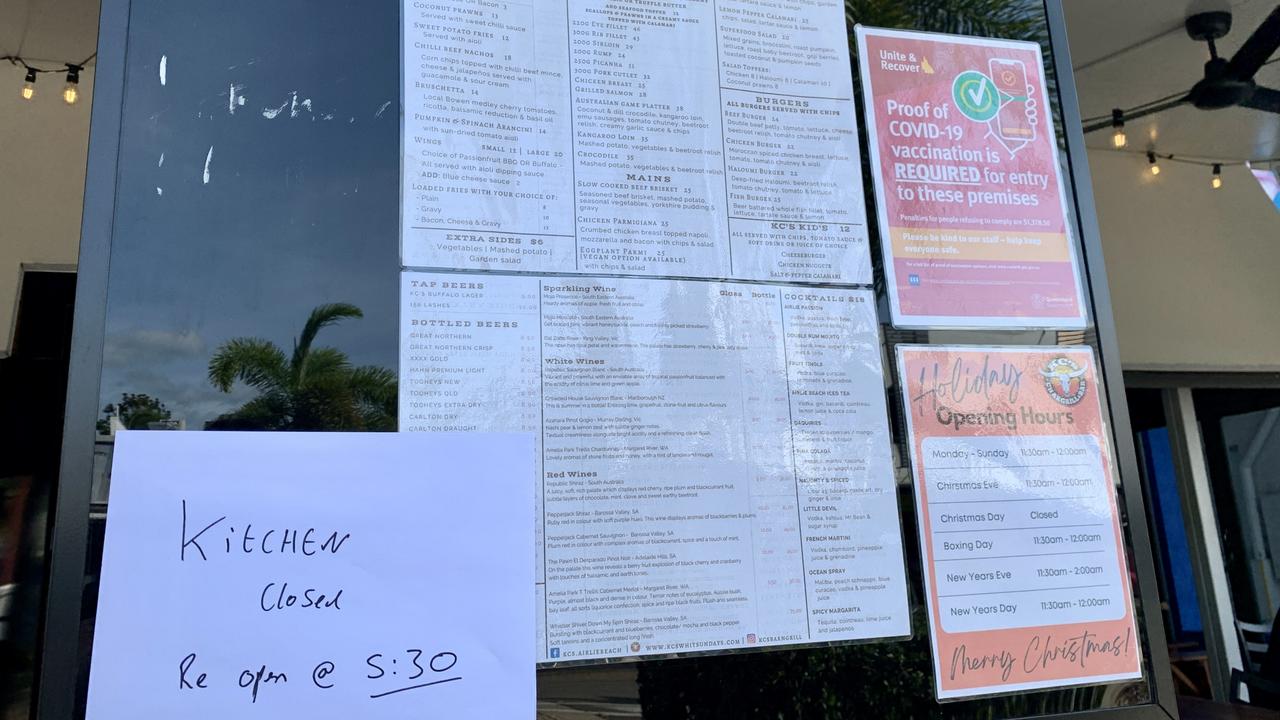 Businesses and restaurants on Main Street in Airlie Beach close kitchens because of staffing shortages and Covid directives. Picture: Rae Wilson