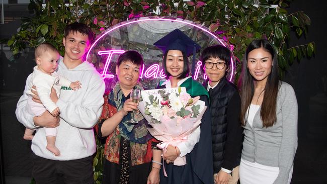 03-10-2023 Deakin University education graduations at the waterfront campus. Kaia, Shane, Jo, Mandy, Tammy, Yicheng Clough