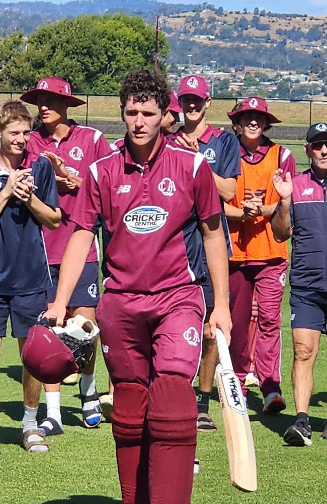 Blake Armstrong leaves the field after his unbeaten century for the Qld U17s in the semi-final last week.