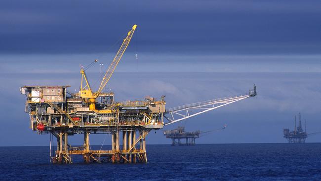 The Kingfisher rig in the Bass Strait. The steel structures that support the rigs are deeply embedded into the ocean floor.