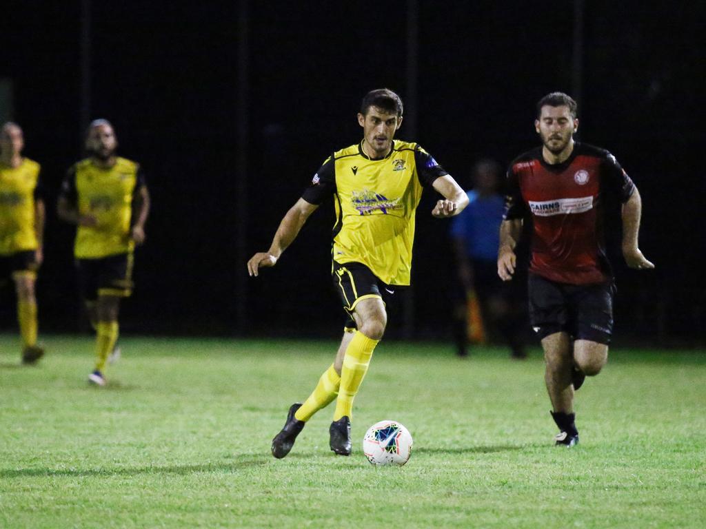 Tigers' Davit Davitadze in action in the FNQ Premier League men's match between the Edge Hill Tigers and the Leichhardt Lions, held at Tiger Park, Maunda. Picture: Brendan Radke