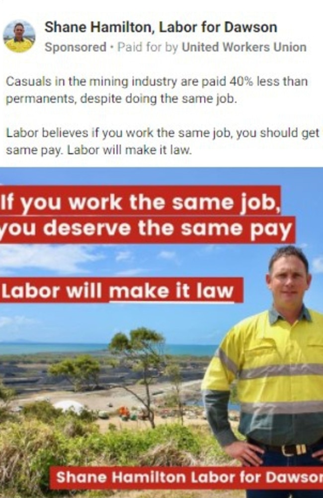 Labor's Dawson candidate Shane Hamilton has spent $5799 in six months on political ads on Facebook. Picture: Facebook